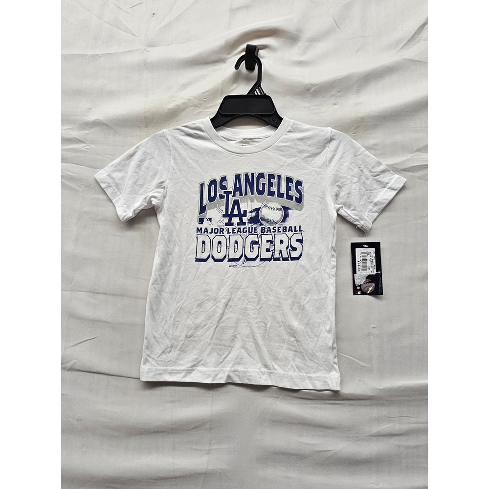 MLB Boys Los Angeles Dodgers Graphic T-Shirt White Cotton Size Small 6/7